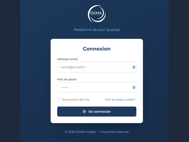 Page de connexion plateforme OGMA Ariane